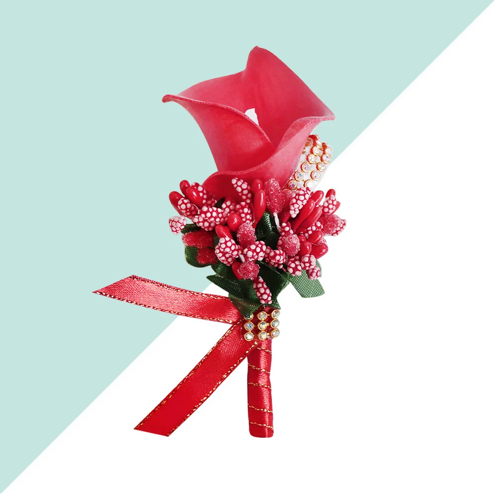 1 قطعة الأحمر بو زهرة اصطناعية بروش دبوس لحفل الزفاف وصيفه الشرف العروة مساء حفلة موسيقية الديكور #1