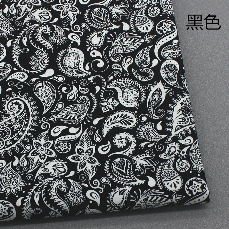 145x50cm Black and White Cashew Printed Cloth Sewing Fabric,  Phoenix Tail Ethnic Style  Colorful  Pure Cotton