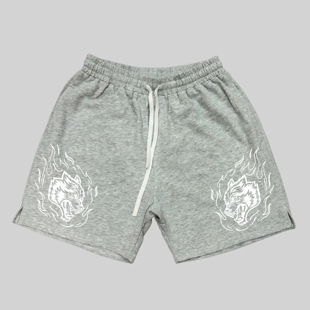 WOLVES GYM Wolf Brand Cotton Looped Cloth Shorts Men Jogging Running Fitness Shorts Pants Hip Hop Gym Men Shorts Beach Bottoms