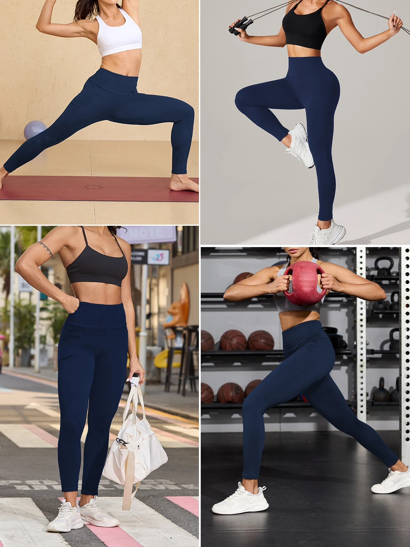 سروال ضيق عالي الخصر فائق النعومة مع جيوب - سروال يوجا نسائي للتحكم في البطن للتمرين والحياة الكاجوال