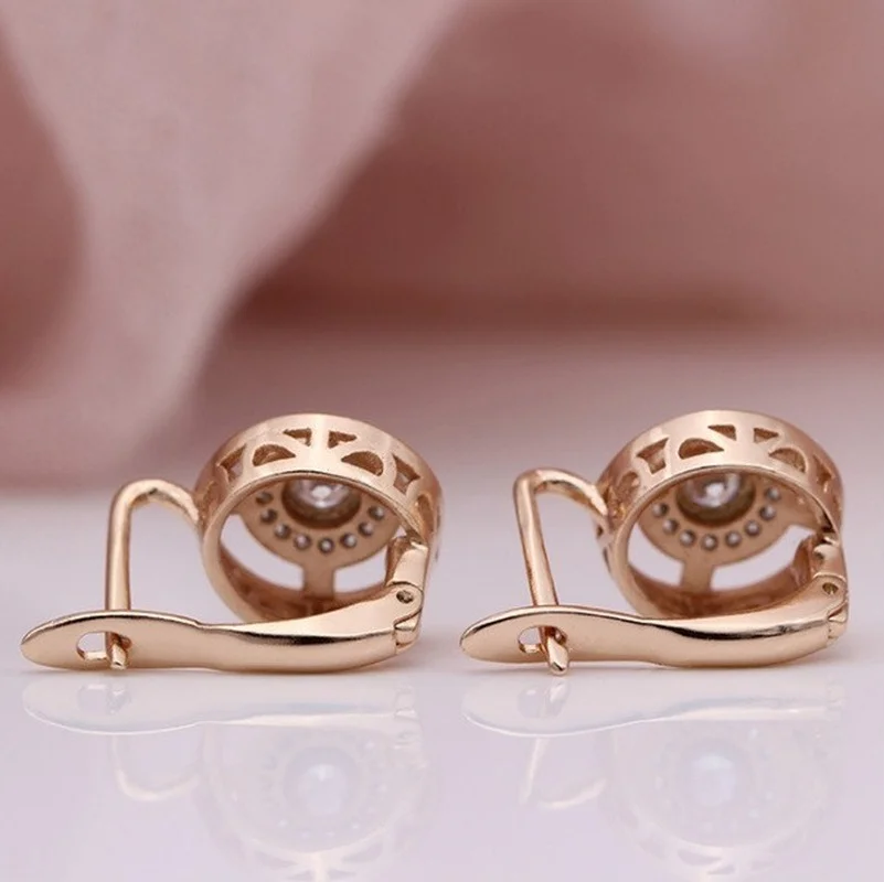 Fashion Exquisite Hollow Earring for Women Cute Girls Fine Birthday Friendship Jewelry Rose  Color Shiny Bling Earrings