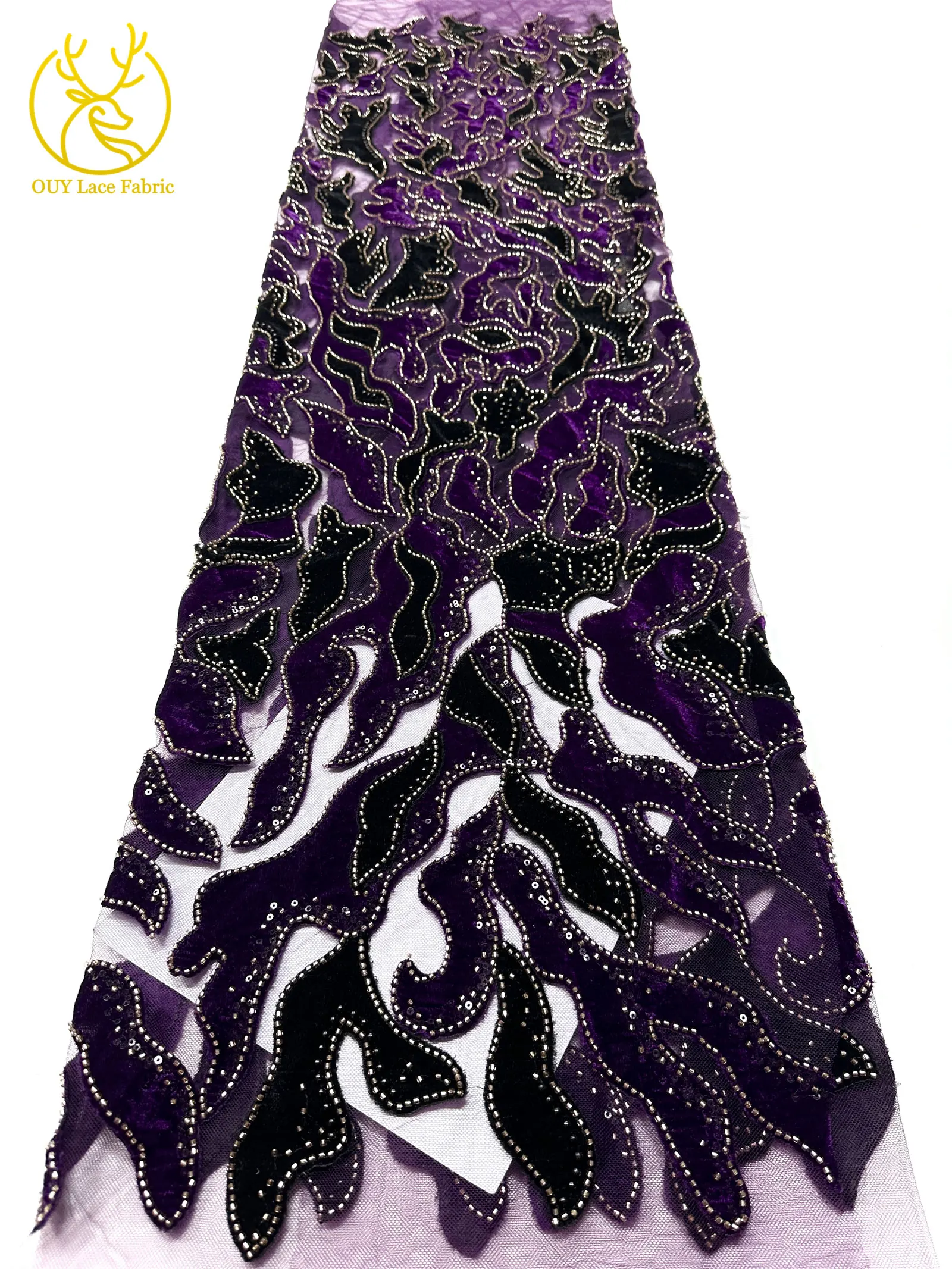 Roter Samtstoff mit Perlen und Pailletten, Spitzenstoff 2026, eleganter bestickter Tüllstoff für Bräutigam, französisches Hochzeitskleid, Abendkleid, zum Nähen, 5 Yards – Detail 21