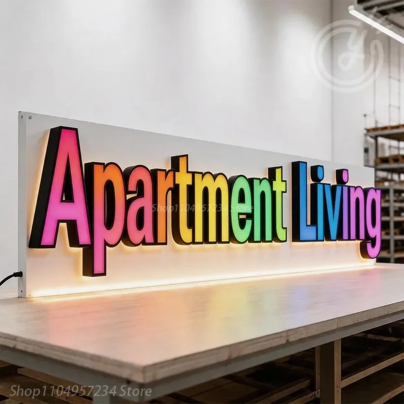 Apartment Living Commercial Logo LED Channel Letters, RGB Full Color Illuminated Letters, Custom Advertising Logo Customization
