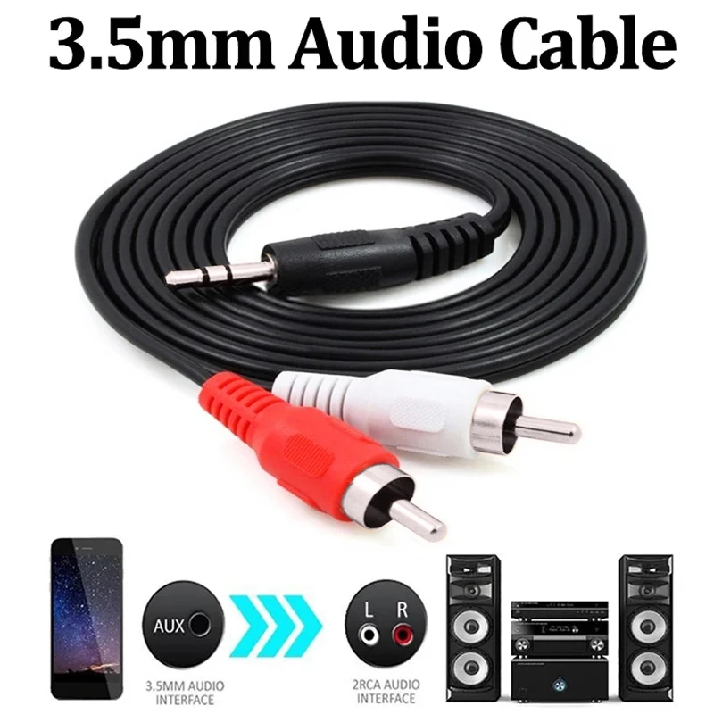 Kabel audio 1M 3,5 mm Stereo Jack męski do 2 męskich RCA Aux Kabel do PC MP3 TV VCR DVD Głośniki Laptop Kabel audio wideo