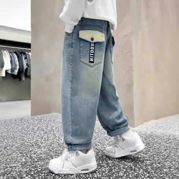 Boys Straight Jeans 4-14Y 5 Autumn Children Boys Straight Pants UNITIM Young Teenagers Boys Jeans 4-14Y Kids Boys Denim Pants Versatiel Junior Boys Trousers 5