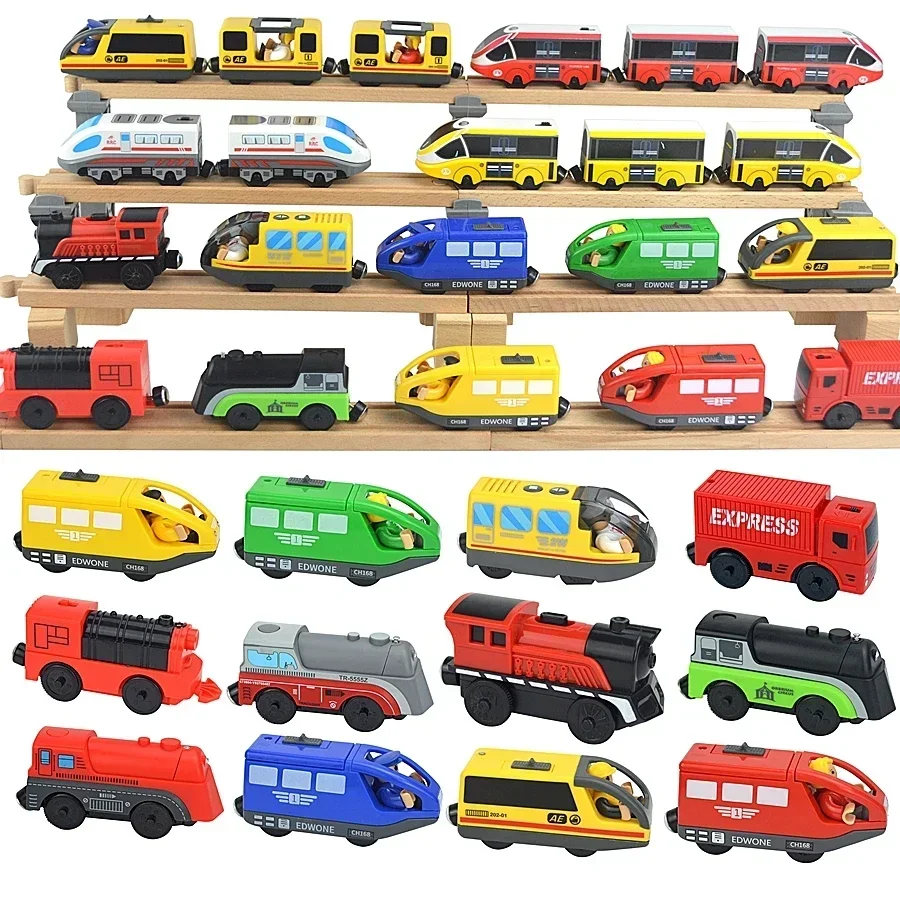 Wooden Train Toys Magnetic Set Electric Car Locomotive Diecast Slot Fit All Wood Brand Biro Railway Train Tracks For Kids Gifts