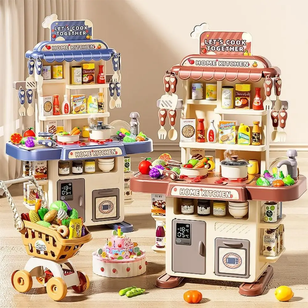 Play House Plastic Children's Kitchen Set Music Faucet Sink Mini Pretend Play Toy DIY Function Play Food Toy Pretend Game