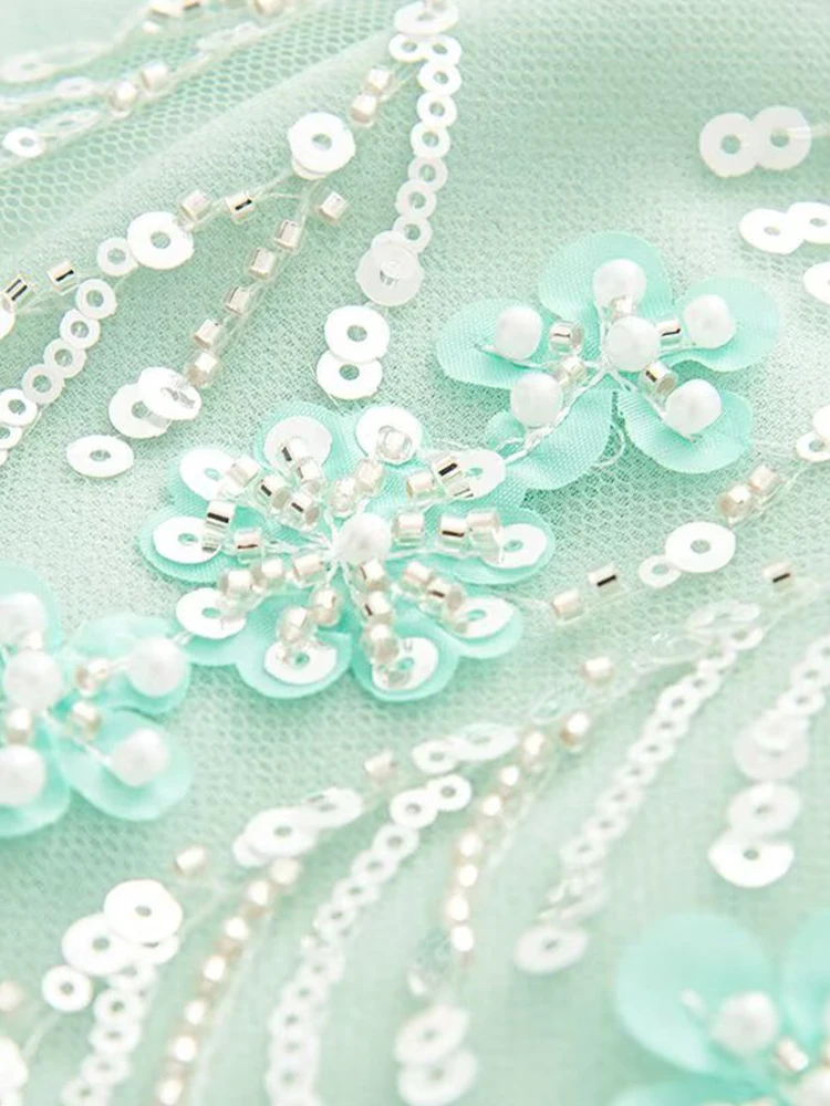 European and American style women's summer new hot girl sexy three-dimensional embroidery mesh sequin flower skirt