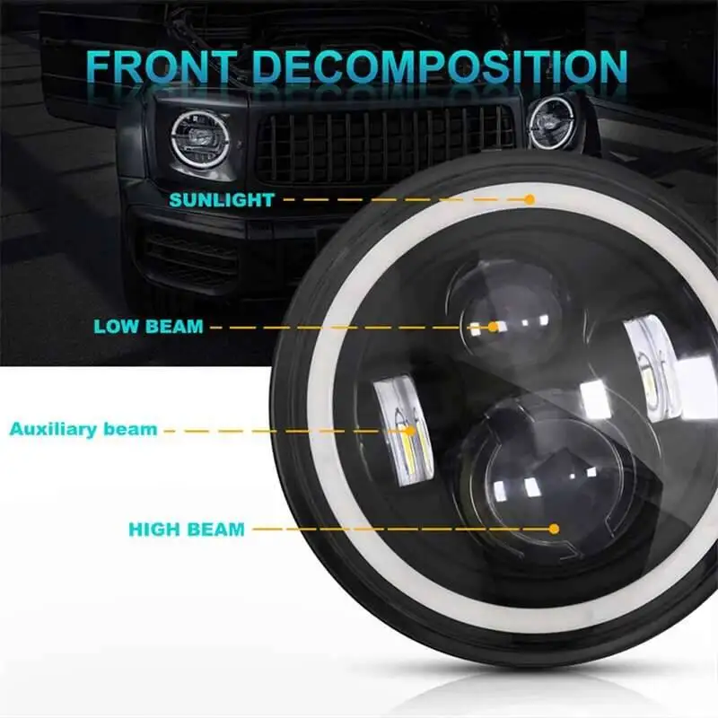 7Inch LED Headlight White Halo Angle Eyes Led Headlamp Hi/Low Turn Signal For Urban 4X4 Suzuki Samurai Jeep Wrangler Off Road
