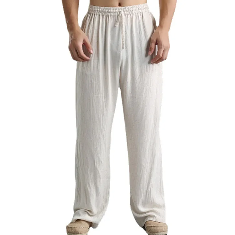 

Loose Casual Linen Sports Pants Breathable Straight Leg Men's Comfortable Knitted Long Sve Collar Color