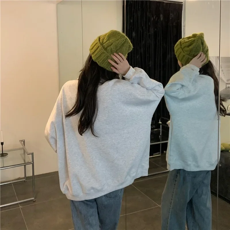 Winter Loose Sweatshirt Women Oversize Casual Zipped Stand Collar Pullover Hoodie Fashion Harajuku Streetwear Preppy Street Wear