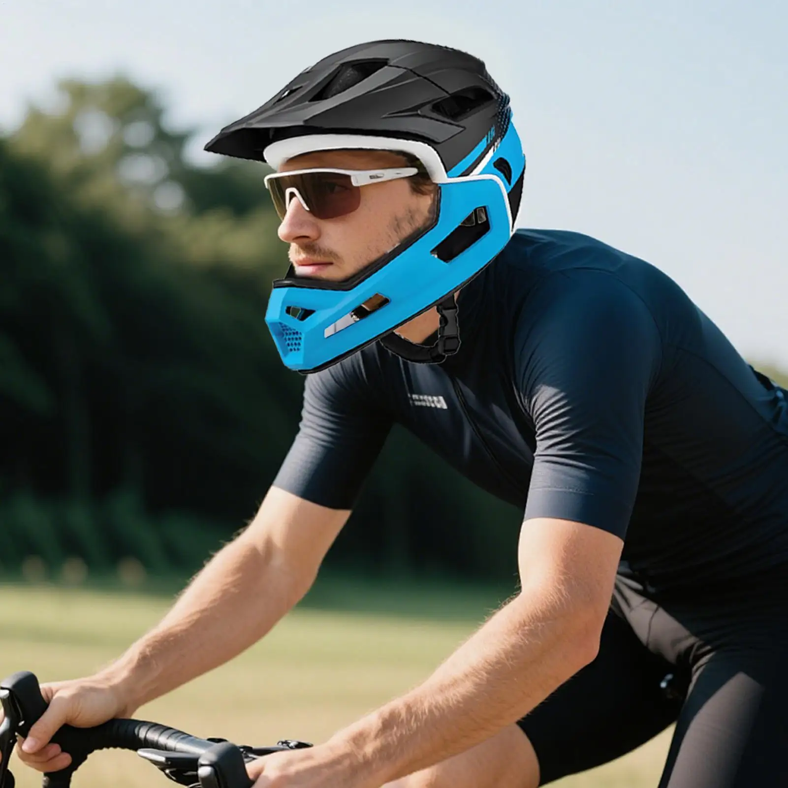 Full Face Mountain Bike Helmet Removable Liner and Visor Mountain Bike Helmet Shock Absorption Cycling Protective Head Gear for