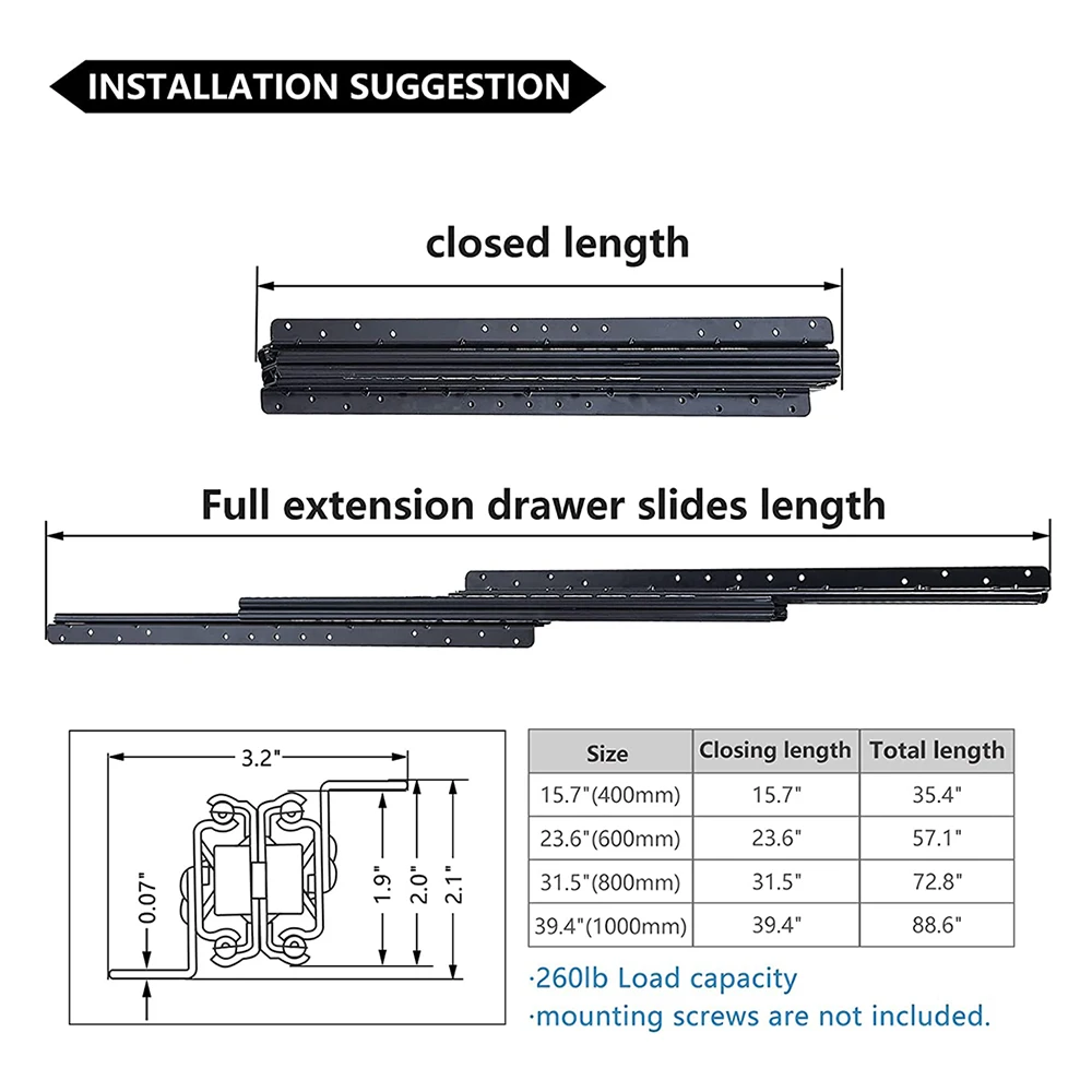 1 Pair Undermount Heavy Duty Drawer Slides 120kg Load Capacity Bottom Mounted Hidden Stair Drawer Cabinet Concealed Runner Glide