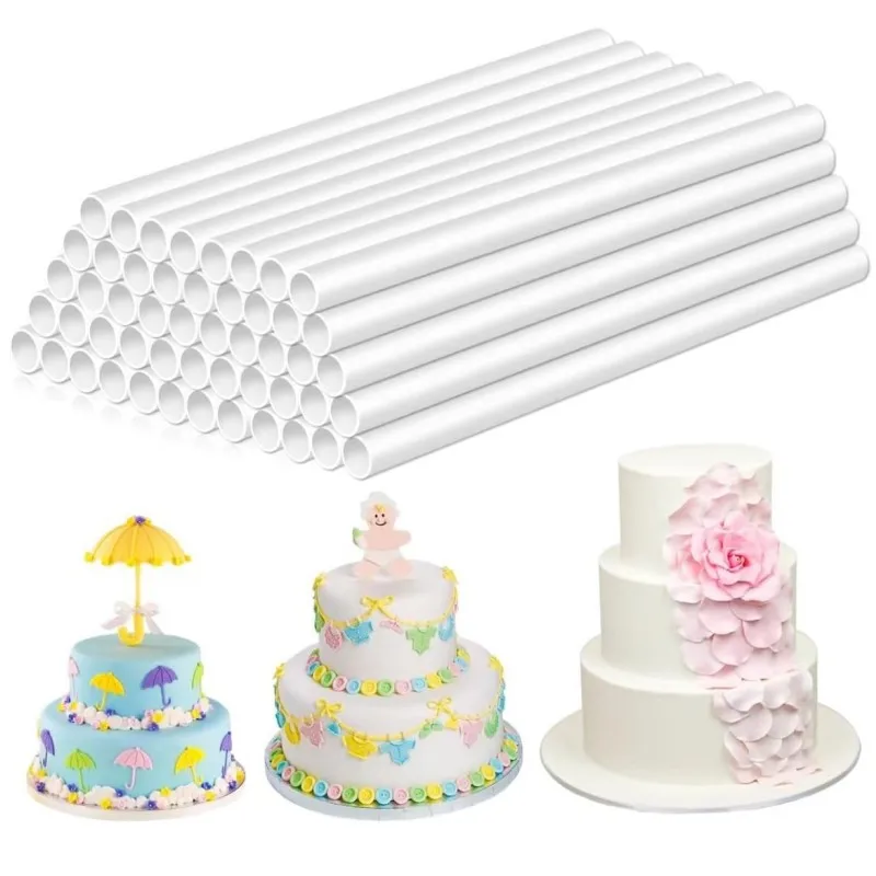 10/30/50PCS White Plastic Cake Dowel Rods for Tiered Cake Construction and Stacking Supporting Cake Round Dowels Straws