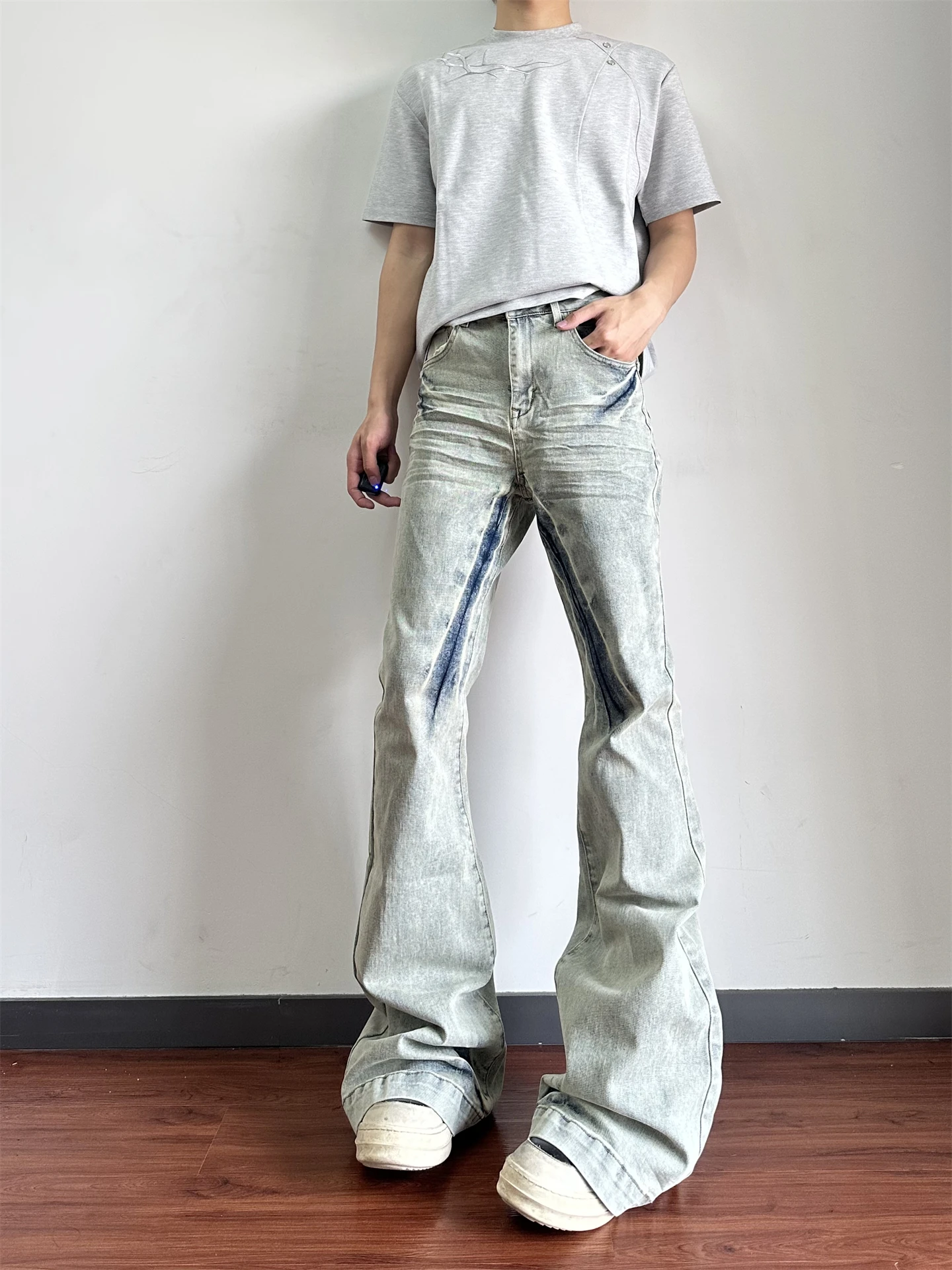 Washed Gradient Men's Jeans Casual Loose Straight Leg Jeans American High Street Style Autumn Fashion Urban Youth Leisure Pants
