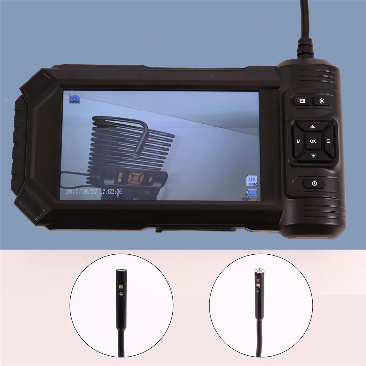 Endoscope Inspection Camera 5in IPS Screen Triple Lens Inspection Camera with Light 1080P HD Drain Camera with 32G Card