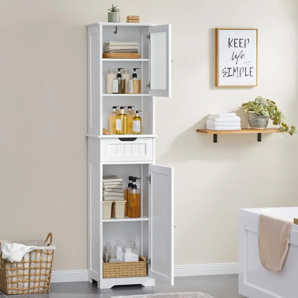 67”Tall Bathroom Storage Cabinet,Narrow loor Cabint with 2 Doand 1 Der,Slim Bathroom Organizers,Adjustable Shelves,Storage Unit view 2