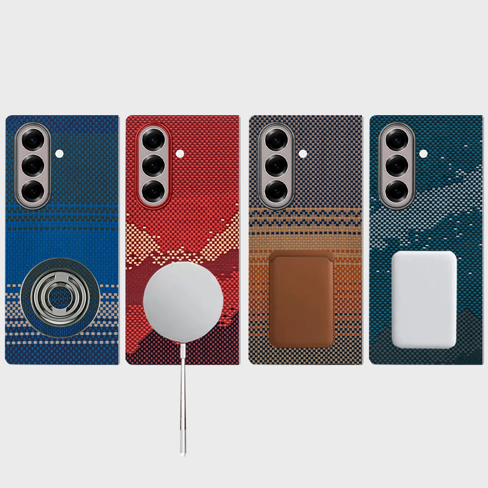 Etui do Samsung Galaxy Z Fold 6 Kevlar 600D Kevlar Włókno Aramidowe Składana Tkanina Cienka Twarda Pokrywa Magnetyczna Czarna Cienka Lekka Czerwona — zdjęcie produktu 5
