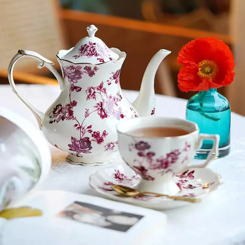 Vintage Coffee Cup Saucer Set with Handle, White Ceramic Mug, Tea Pot, Exquisite English Afternoon Tea Drinkware, Utensils