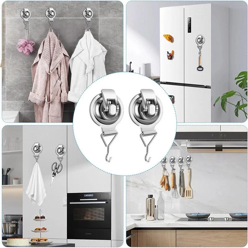 

4PCS Heavy-Duty Suction Cup Hooks For Towel, Robe, Loofah & Wreath, For Bathroom & Kitchen, No Tools Required-B Durable-B09B
