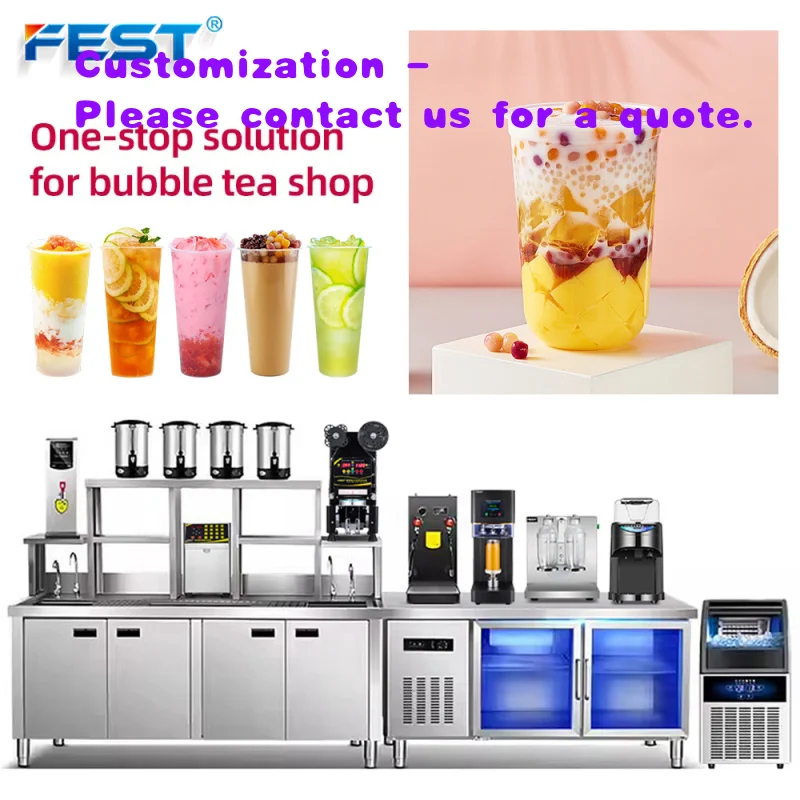 

custom.FEST Customized Complete Equipment Refrigerator Working Table Bubble Tea Bar Counter OEM Milk Tea Bubble Tea