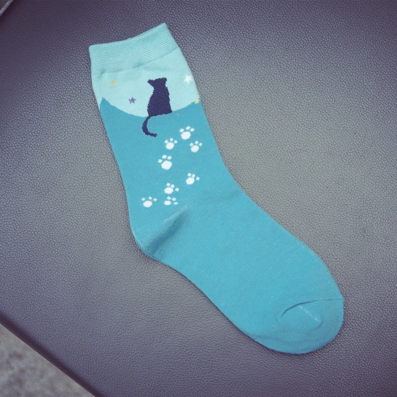 New Winter Spring Warm Soft Cotton Funny Cute Cartoon Kitten Socks Women Cat Paradise Happy Animal Christmas Gift Sokken