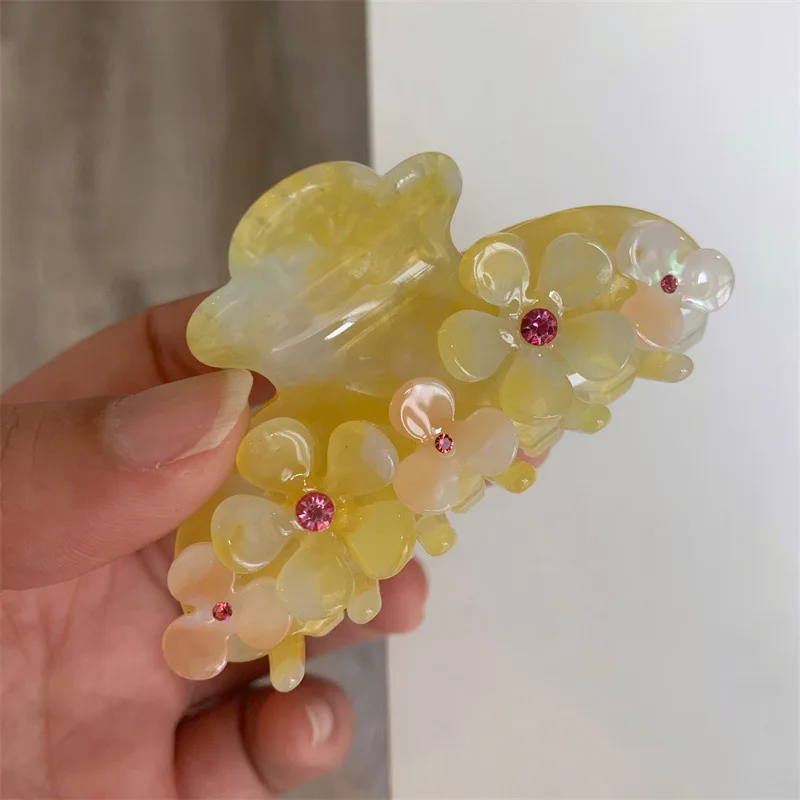 Muweordy French Yellow Flower Claw Clip Acetate Sparkling Colored Crab Hair Clip Popular Hair Catches Spinki do włosów dla kobiet