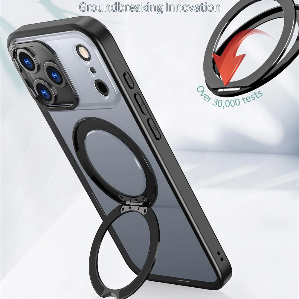 حافظة هاتف فاخرة بحلقة مغناطيسية دوارة قابلة للطي لهاتف آيفون 17 Air 15 16 Pro Max 14 13 12 11 واقي عدسة أكريليك شفاف \';[. #2