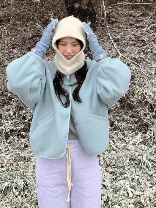 시크한 울트라 뷰티풀 플루 후디 여성용 젊고 다재다능한 심플 디자인 블루 탑 한국 스타일 루즈핏