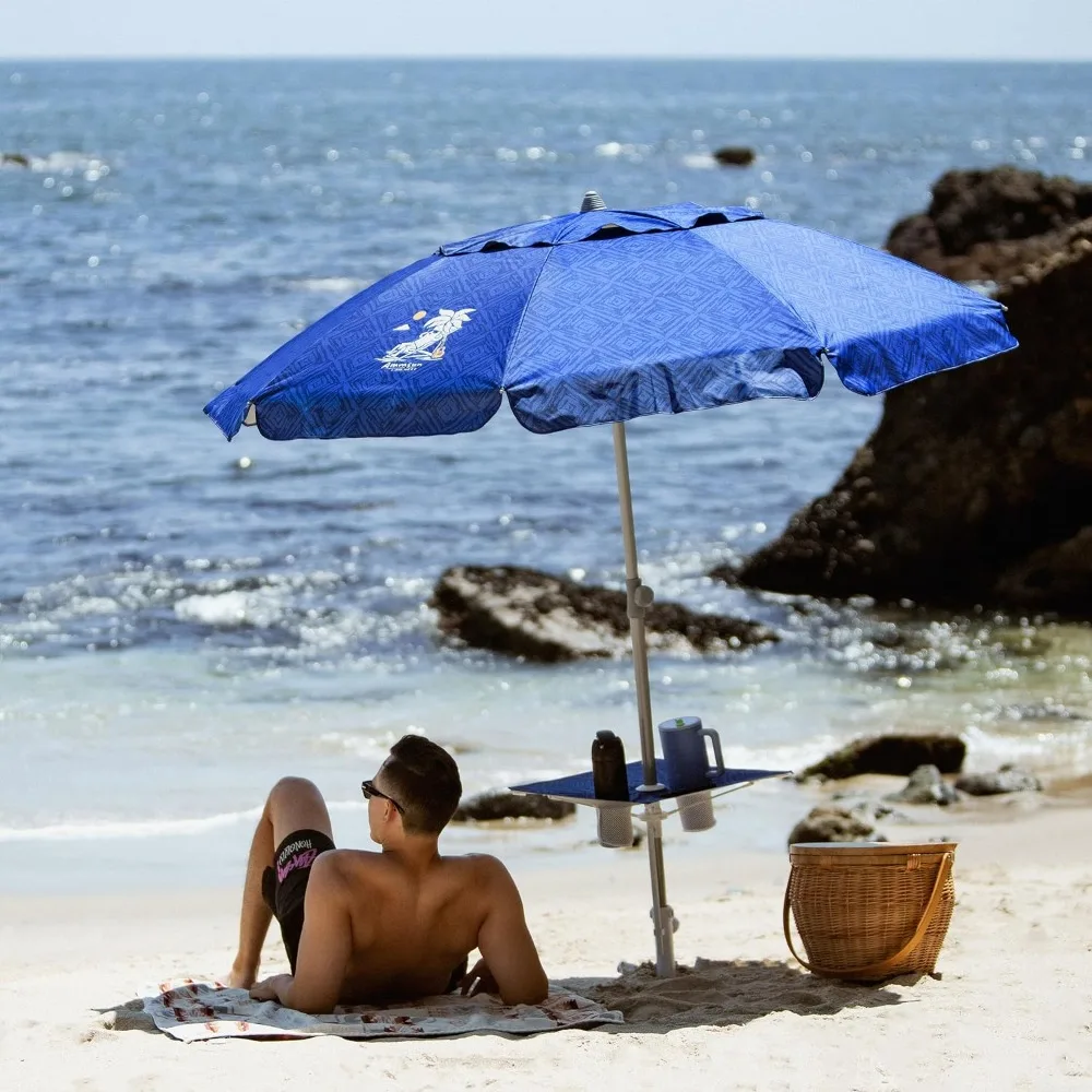 Ammsun Strandparasol Met Zandanker En Tafelblad, Draagbare Zware Parasols, 6,5ft Zon Buitenparasol