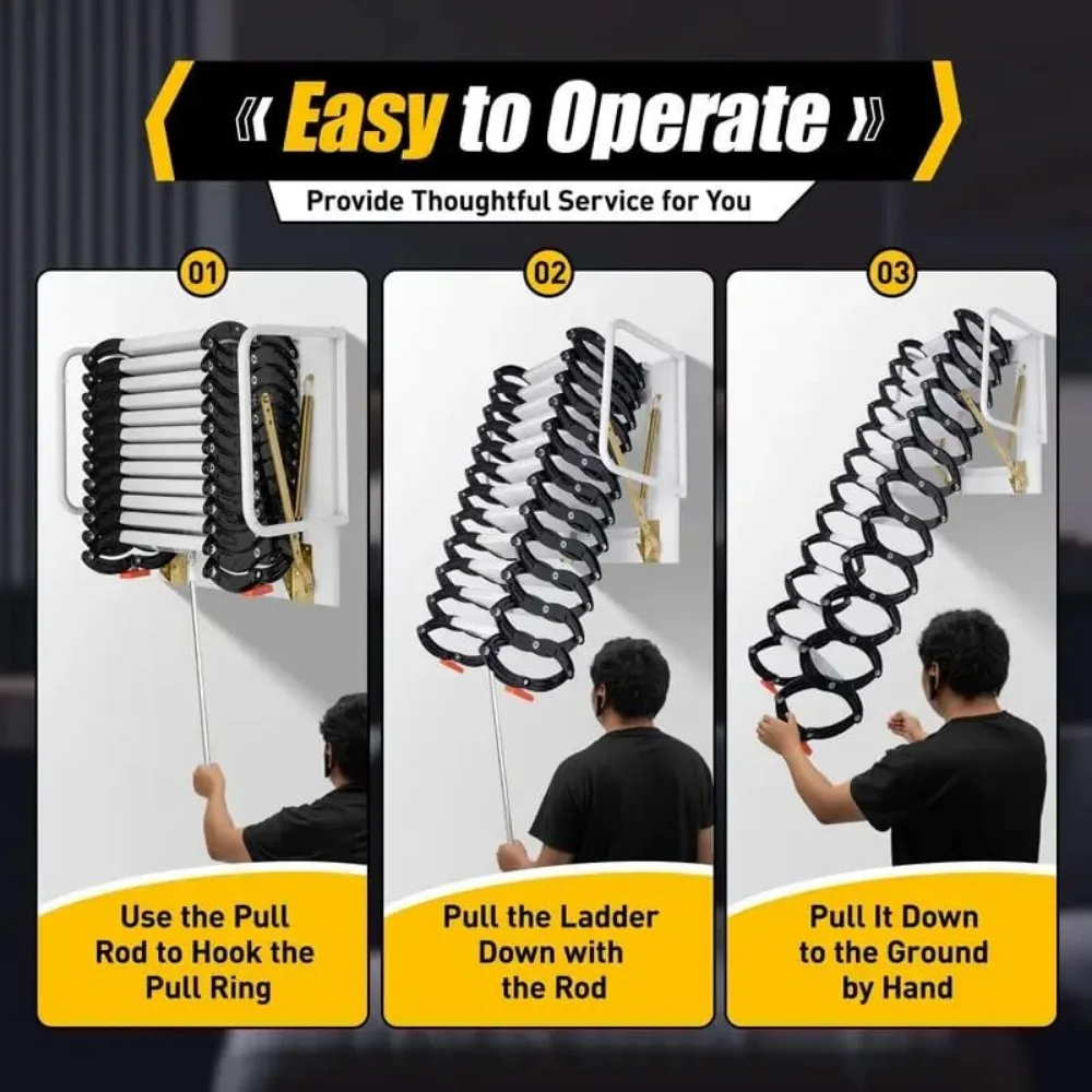 سلم عطلي من سبائك الألومنيوم مكون من 12 خطوة بسعة 2600 رطل ونظام سحب للأسفل لسهولة الوصول والتخزين #5