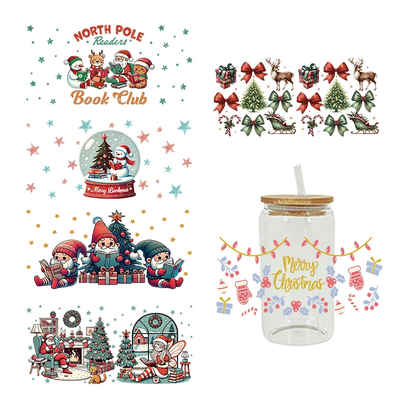 УФ Dtf Cup Wrap Iron On Transfer Рождественские наклейки с героями мультфильмов для стеклянной чашки 16 унций украшения D27299