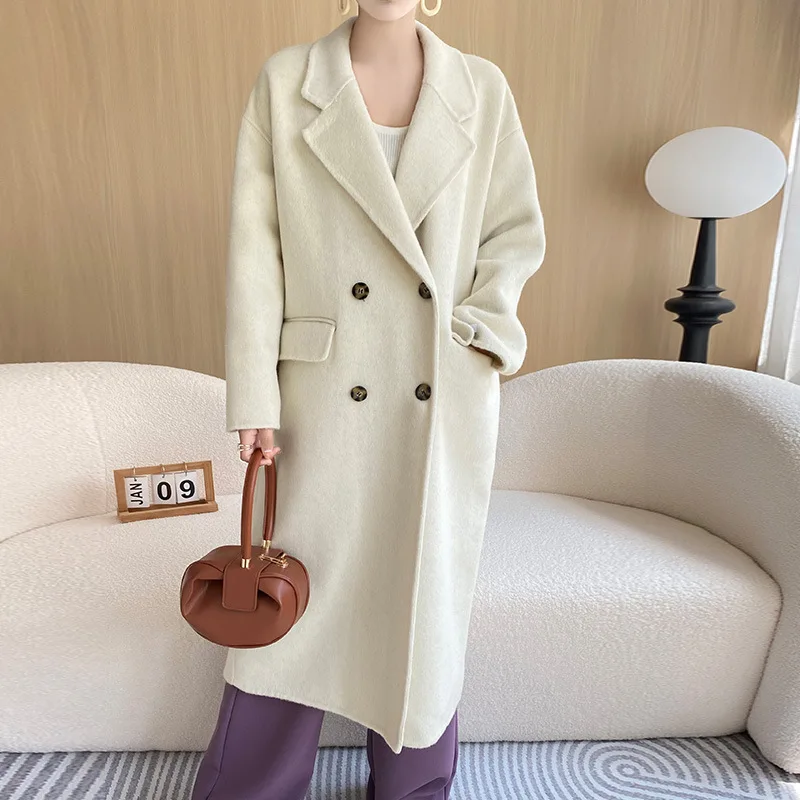 

Long hair double-sided wool coat double breasted simple high-grade woolen coat for women