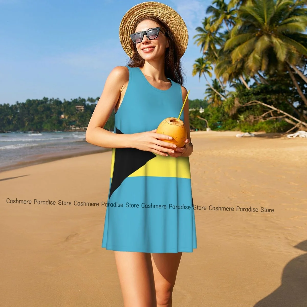 فستان نسائي جزر البهاما فستان صيفي كاجوال تي شيرت فساتين شاطئ تغطي فستان بدون أكمام #1
