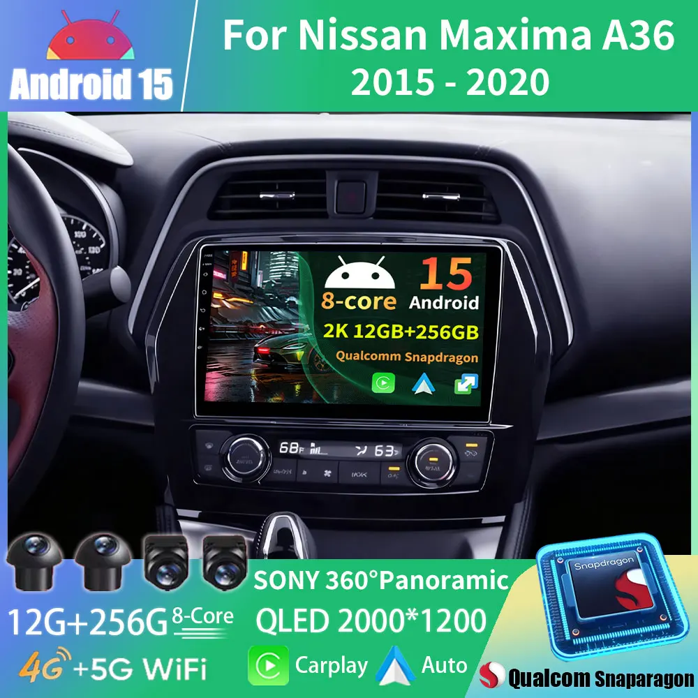 Android 15 Radio del coche para Nissan Maxima A36 2015 - 2020 GPS reproductor Multimedia Navi unidad principal estéreo inalámbrico Carplay Auto DSP RDS