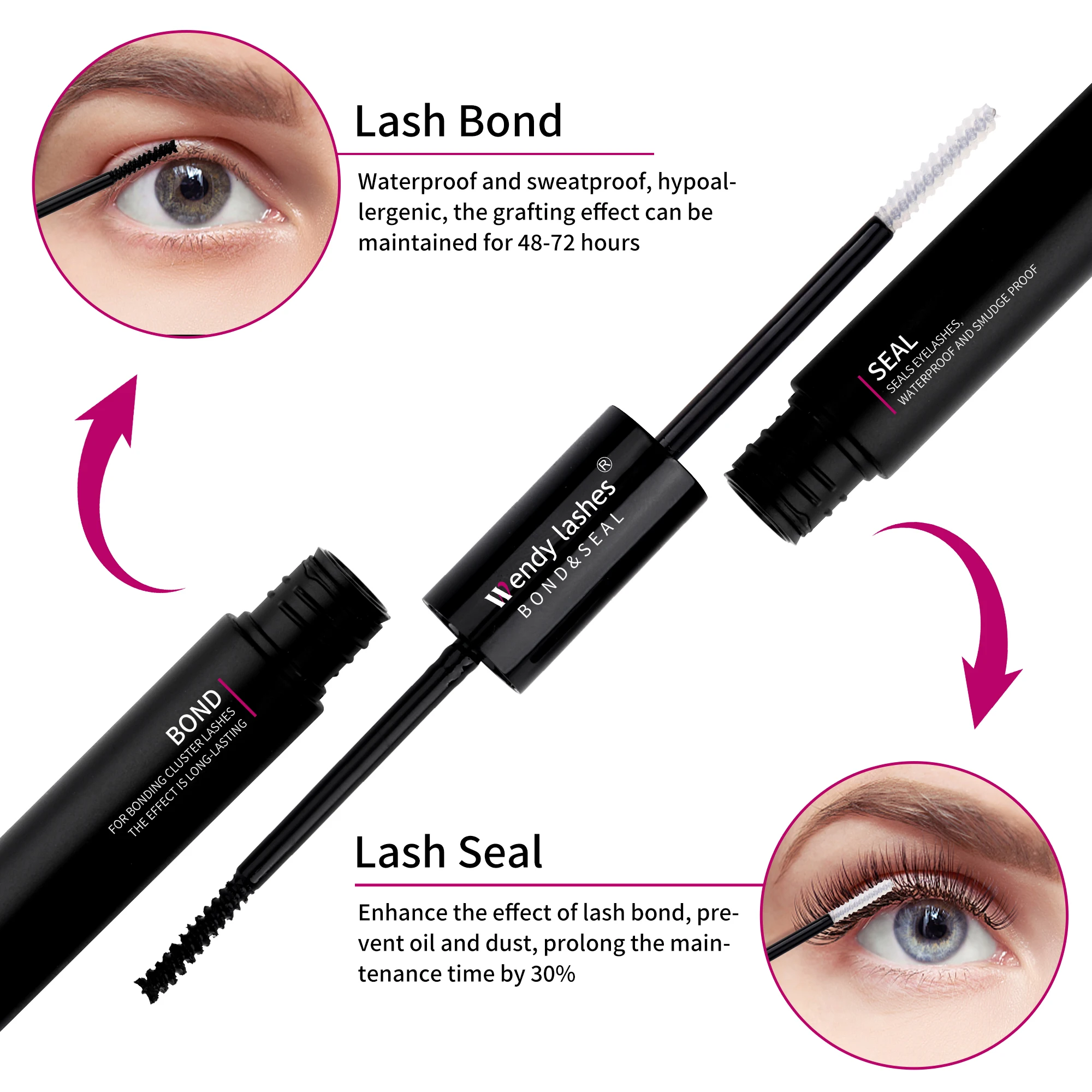 Wendy Lashes Cluster Lash Glue Long Lasting Grafting Lashes Dark-Black Waterproof Quick Drying Make Up Eyelash Glue 10ml