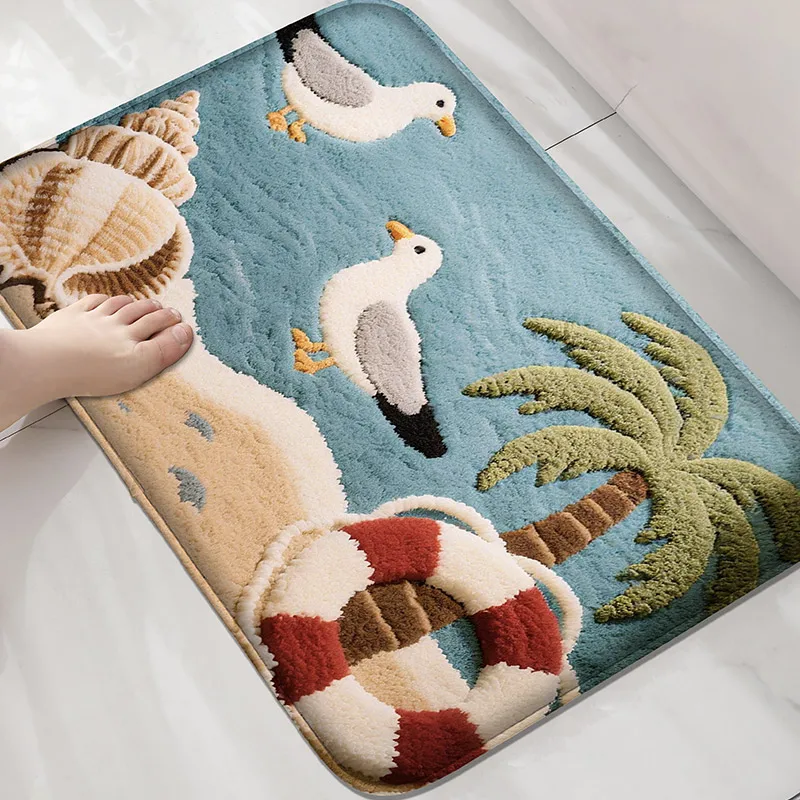 Seaside Series Bathroom Anti Slip Floor Mat, Shower Room Small Carpet, Washbasin, Absorbent Foot Mat, Modern Decorative Mat