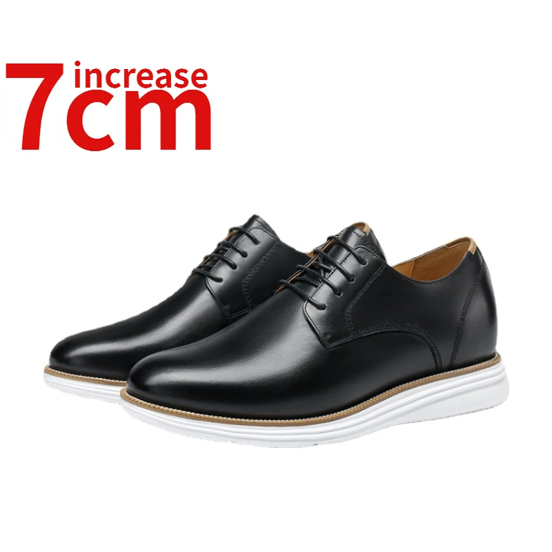 Invisible Elevated Shoes for Men 7cm Increased Wedding Debby Shoes Genuine Leather Business Casual Shoes Heightening Shoes Male