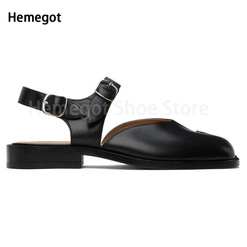 Split Toe Backless Sandálias dos homens Fivela Preta Couro Genuíno Verão Praia Sapatos Luxo Estilo Britânico Homens Confortáveis para Sapatos