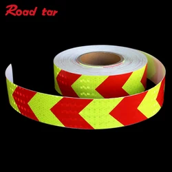 Roadstar 5cmX3m Fluo.Yellow Red Arrow PET Reflective Tape Reflective Safety Warning Tape Good Viscous Waterproof