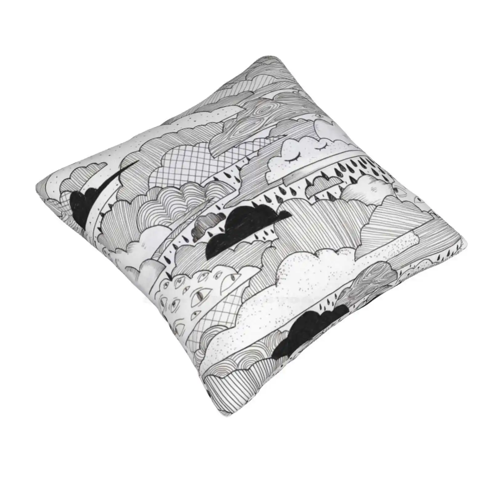 Clouds Pillow Cover Hug Pillowcase Clouds Cloudy Pattern Sketch Cute Sweet Weather Nature Beach Sky Raindrops Black And White