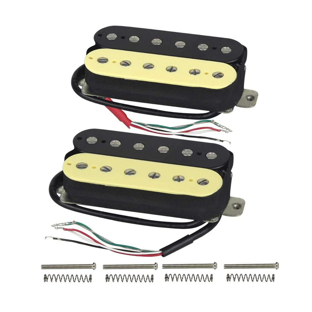 1 Set 2 Pcs Neck and Bridge High Output Alnico 5 Guitar Pickup Double Coil Humbucker Pickups For Electric Guitar (Cream+Black)