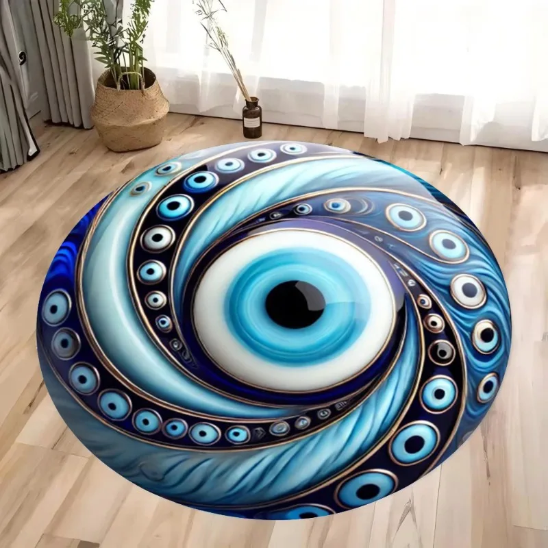 Hamsa-Handteppich, Matte, Teppich, böser Blick, Spirale, goldener Akzent, religiöses mystisches blaues Thema, modernes Wohnzimmer, Heimdekoration, weiche Bodenmatte