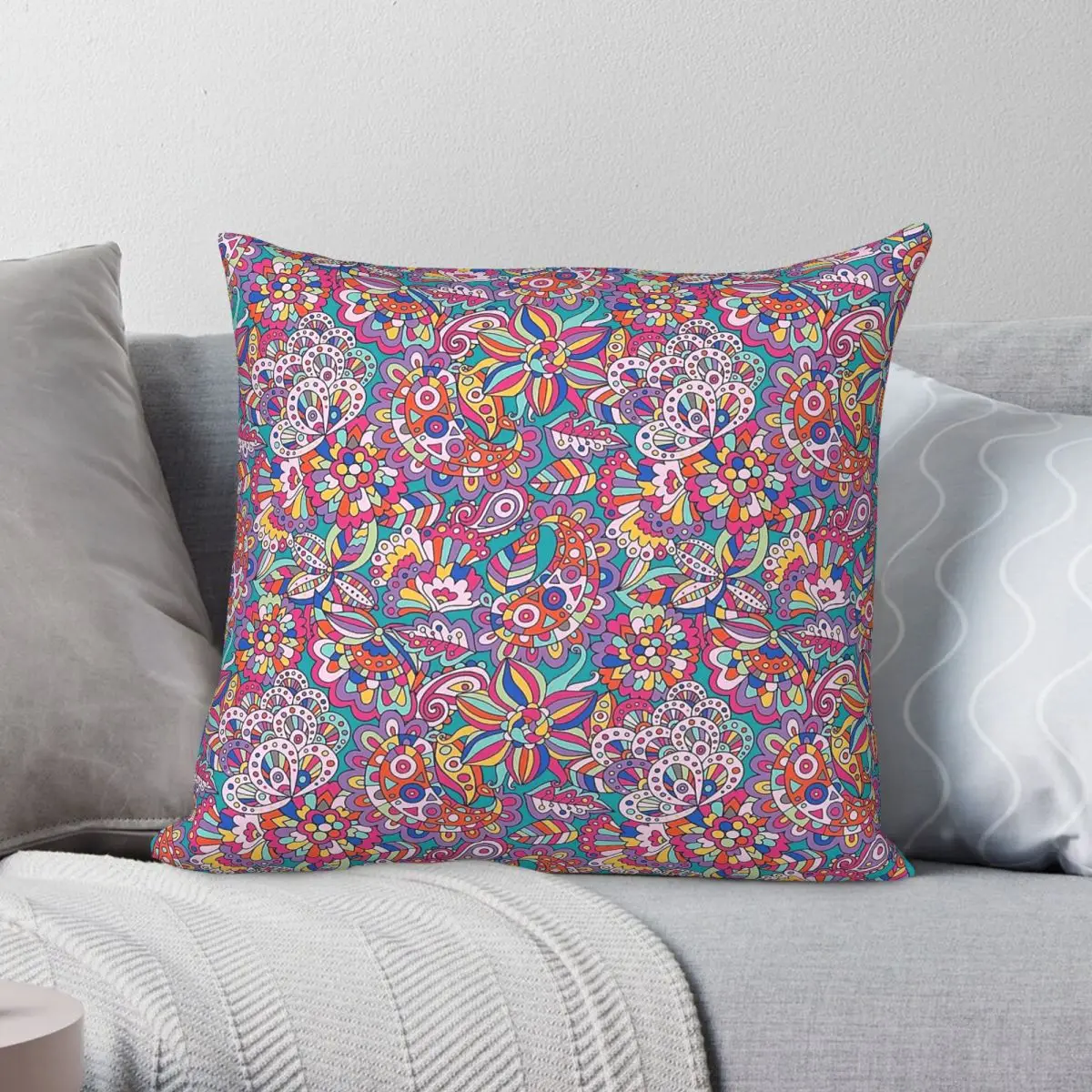 Crazy Floral Paisley Square Pillowcase Polyester Linen Velvet Creative Zip Decorative Throw Pillow Case Room Cushion Cover