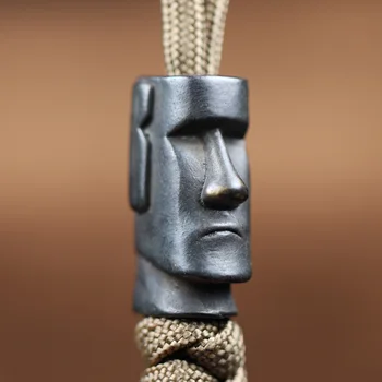 Wyspa wielkanocna kamienna statua Watchman nóż koraliki mosiężne tkane Paracord smycz wisiorki Outdoor EDC lina do parasola DIY akcesoria