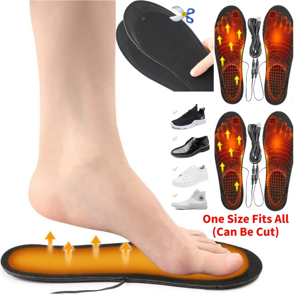 5-1pcs Electric Heated Shoes Pad Washable Rechargeable Foot Warmer Electric Heated Insoles for Men Women USB Heated Shoe Insoles