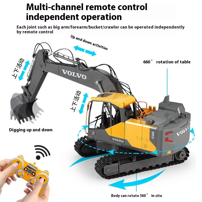 원격 제어 굴삭기 어린이 대형 엔지니어링 자동차 장난감 소년 합금 굴삭기 RC 자동차 어린이 휴가 선물 생일 선물