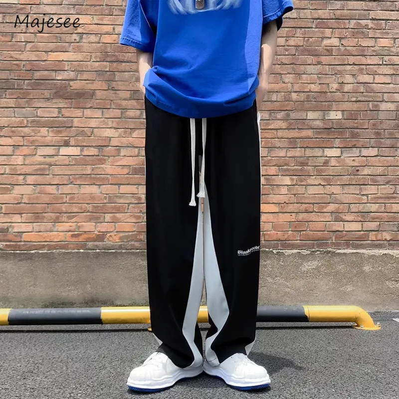 

Side Stripe Pants Men Sporty Wide Leg Ankle Length Teenagers Simple All-match Daily Prevalent Popular Leisure Hipster Ins