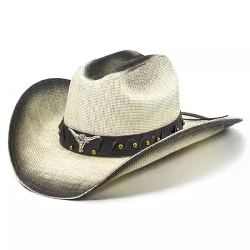 2024 New Summer Cowboy Straw Hat Double Concave Top 10cm Brim Men\'s and Women\'s Western Cowboy Hat Sun Protection sombrero homb