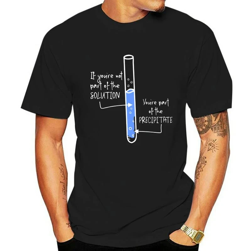 T-shirt unisexe à manches courtes pour hommes, motif 'Solution ou Précipitation' et éléments chimiques, humoristique, décontracté, style urbain